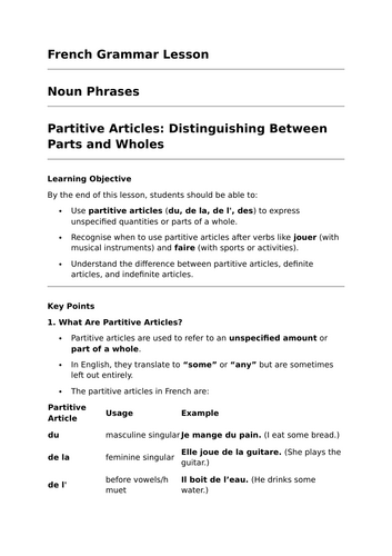 Partitive Articles - GCSE French Grammar Lesson