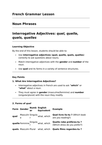 Interrogative Adjectives - GCSE French Grammar Lesson