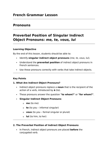 Singular Indirect Object Pronouns - GCSE French Grammar Lesson