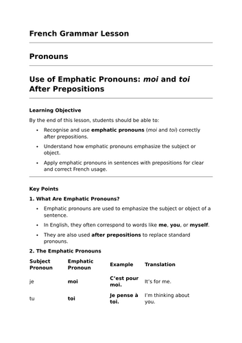 Emphatic Pronouns - GCSE French Grammar Lesson