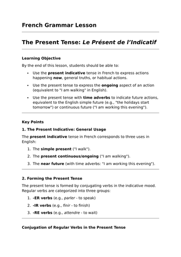 The Present Tense - GCSE French Grammar Lesson