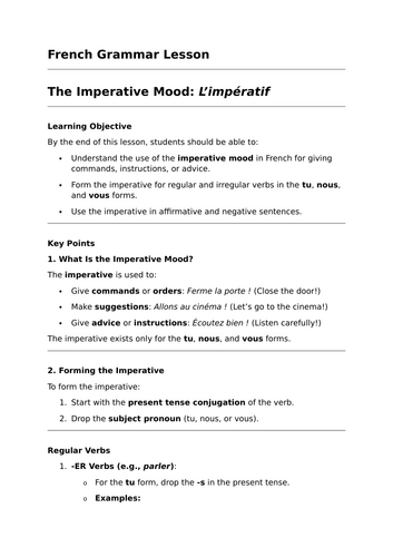 The Imperative - GCSE French Grammar Lesson