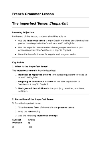 The Imperfect Tense - GCSE French Grammar Lesson