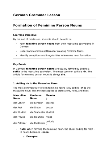 Formation of Feminine Person Nouns - GCSE German Grammar Lesson