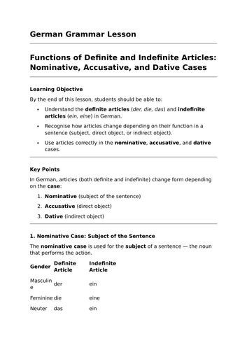 Definite and Indefinite Articles - GCSE German Grammar Lesson