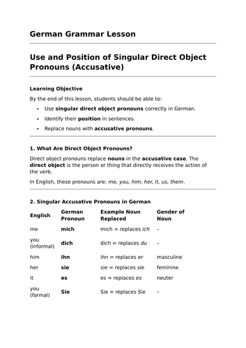 Singular Direct Object Pronouns - GCSE German Grammar Lesson