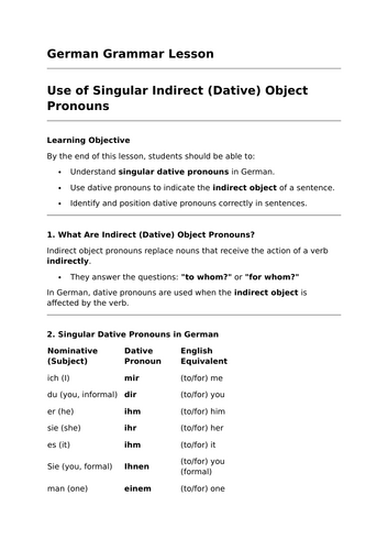 Singular Indirect Object Pronouns - GCSE German Grammar Lesson