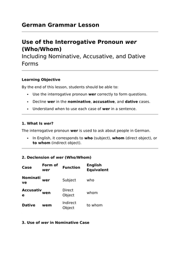 Use of the Interrogative Pronoun 'Wer' - GCSE German Grammar Lesson