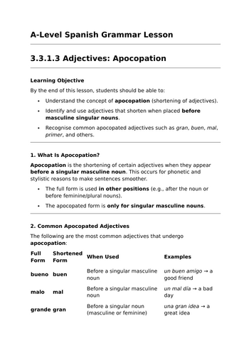 Apocopation - A-Level Spanish Grammar