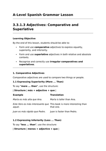 Comparatives and Superlatives - A-Level Spanish Grammar