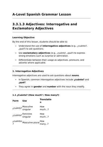 Interrogative and Exclamatory Adjectives - A-Level Spanish Grammar