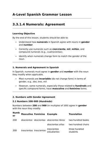 Agreement of Numbers - A-Level Spanish Grammar