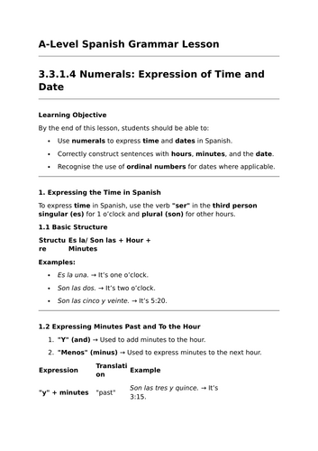 Expression of Time and Date - A-Level Spanish Grammar