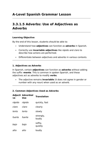 Using Adjectives as Adverbs - A-Level Spanish Grammar Lesson