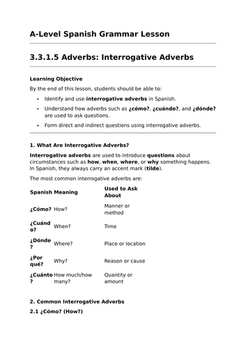 Interrogative Adverbs - A-Level Spanish Grammar