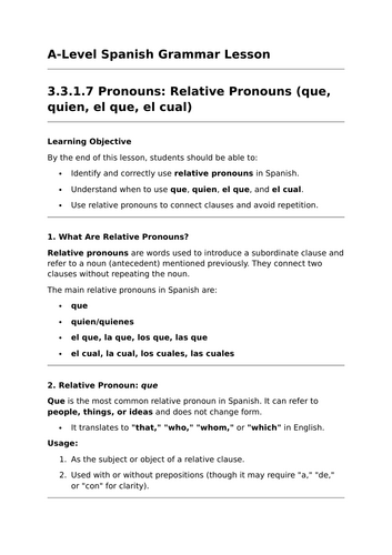 Relative Pronouns  - A-Level Spanish Grammar