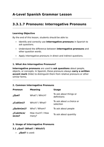 Interrogative Pronouns - A-Level Spanish Grammar