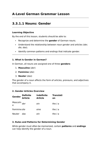 Gender of Nouns - A-Level German Grammar