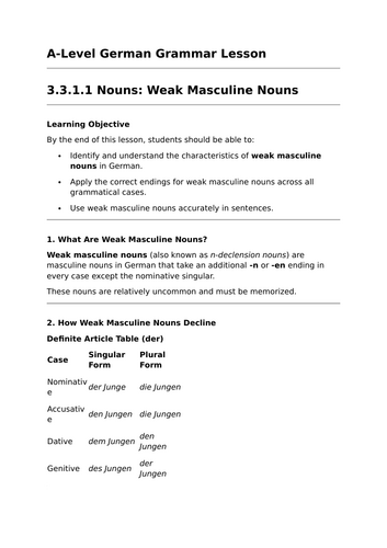 Weak Masculine Nouns - A-Level German Grammar