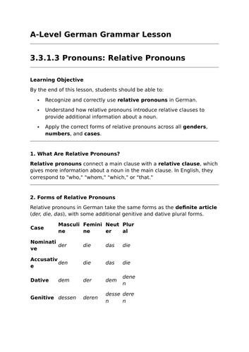 Relative Pronouns - A-Level German Grammar