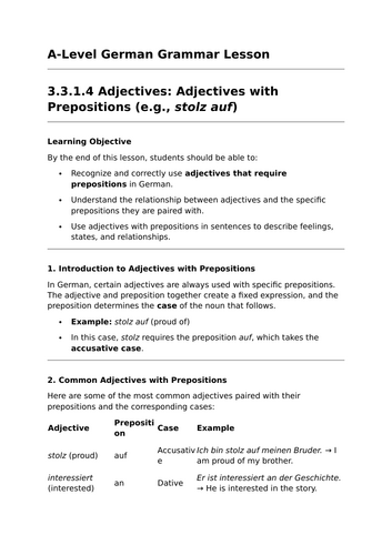 Adjectives with Prepositions - A-Level German Grammar