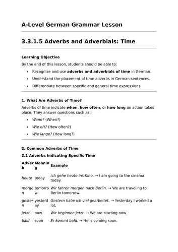 Adverbs Relating to Time - A-Level German Grammar