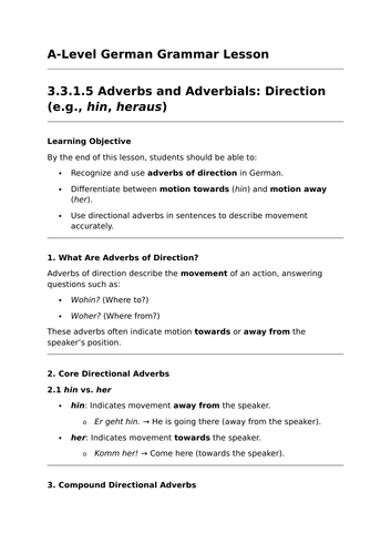 Adverbs Relating to Direction - A-Level German Grammar