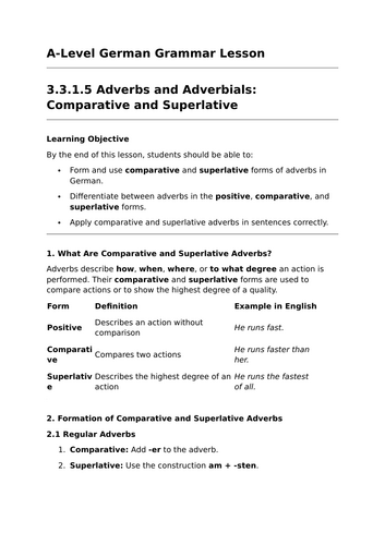 Comparative and Superlative Adverbs - A-Level German Grammar