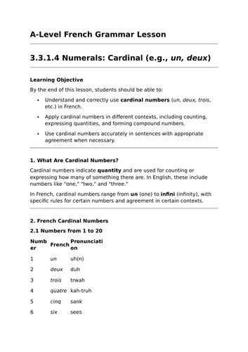 Cardinal Numbers - A-Level French Grammar