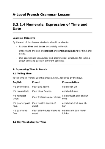 Expressing Time and Date - A-Level French Grammar