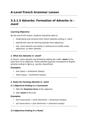 Formation of Adverbs - A-Level French Grammar