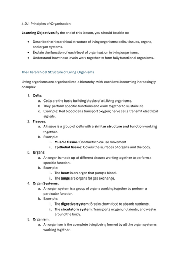 Principles of organisation - GCSE Biology