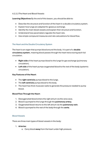 The heart & blood vessels - GCSE Biology