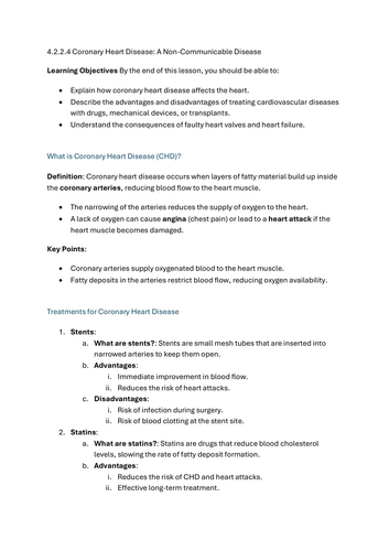 Coronary heart disease - GCSE Biology