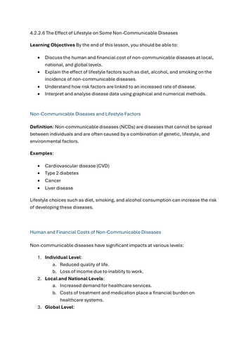 The Effect of Lifestyle on Some Non-Communicable Diseases - GCSE Biology