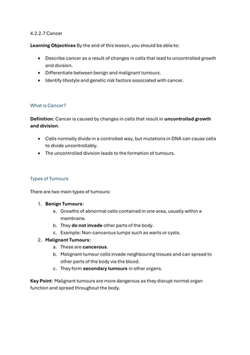 Cancer - GCSE Biology