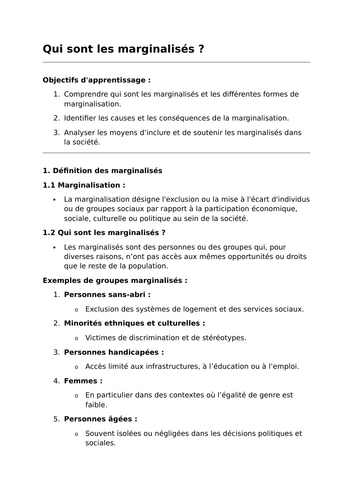 Qui sont les marginalisés ? - A-Level French Lesson