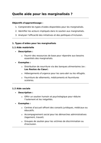 Quelle aide pour les marginalisés ? - A-Level French Lesson