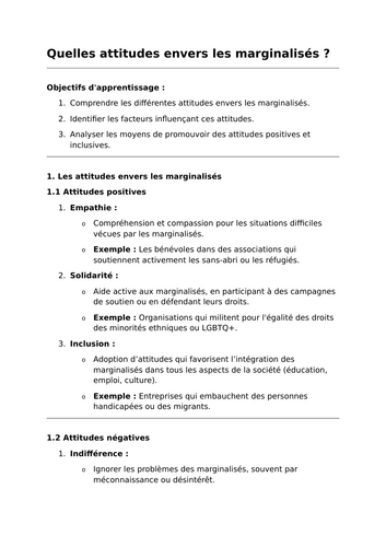 Quelles attitudes envers les marginalisés ? - A-Level French Lesson