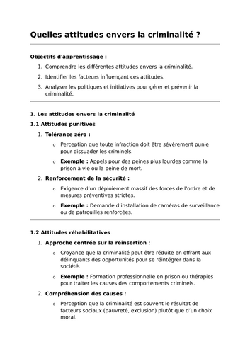 Quelles attitudes envers la criminalité ? - A-Level French Lesson