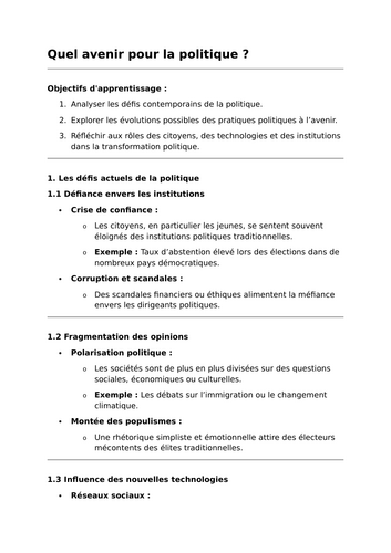 Quel avenir pour la politique ? - A-Level French Lesson