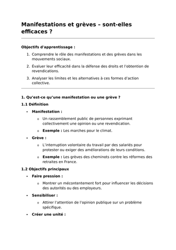 Manifestations et grèves – sont-elles efficaces ? - A-Level French Lesson