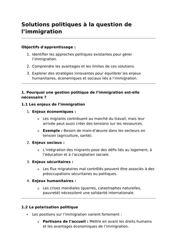 Solutions politiques à la question de l’immigration - A-Level French Lesson