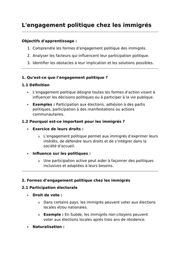 L'engagement politique chez les immigrés - A-Level French Lesson