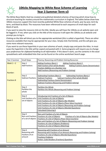 10ticks - Year 3 Summer Term Mapping to White Rose (v3) | Teaching ...