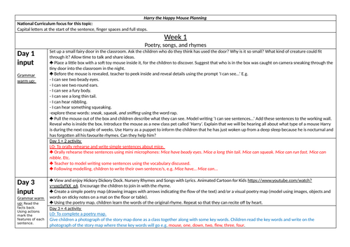 Planning of Harry the Happy Mouse Year 1