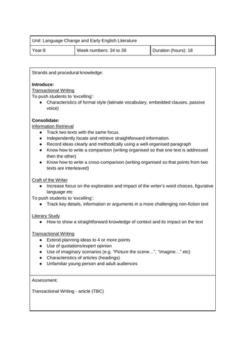 Language Change and Early English Literature Unit: KS3 Full Scheme of Work