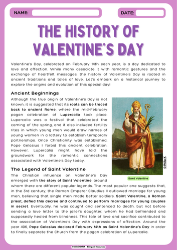 Valentine's Day History & Symbols Reading Comprehension Activities ...