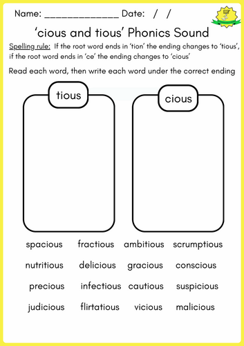 'cious/tious' Phonics Sound Worksheet Bundle [RWI Set 3aligned ...