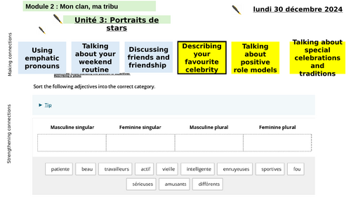 New French AQA Higher GCSE Module 2 Mon clan, ma tribu Unit 3 Portraits ...